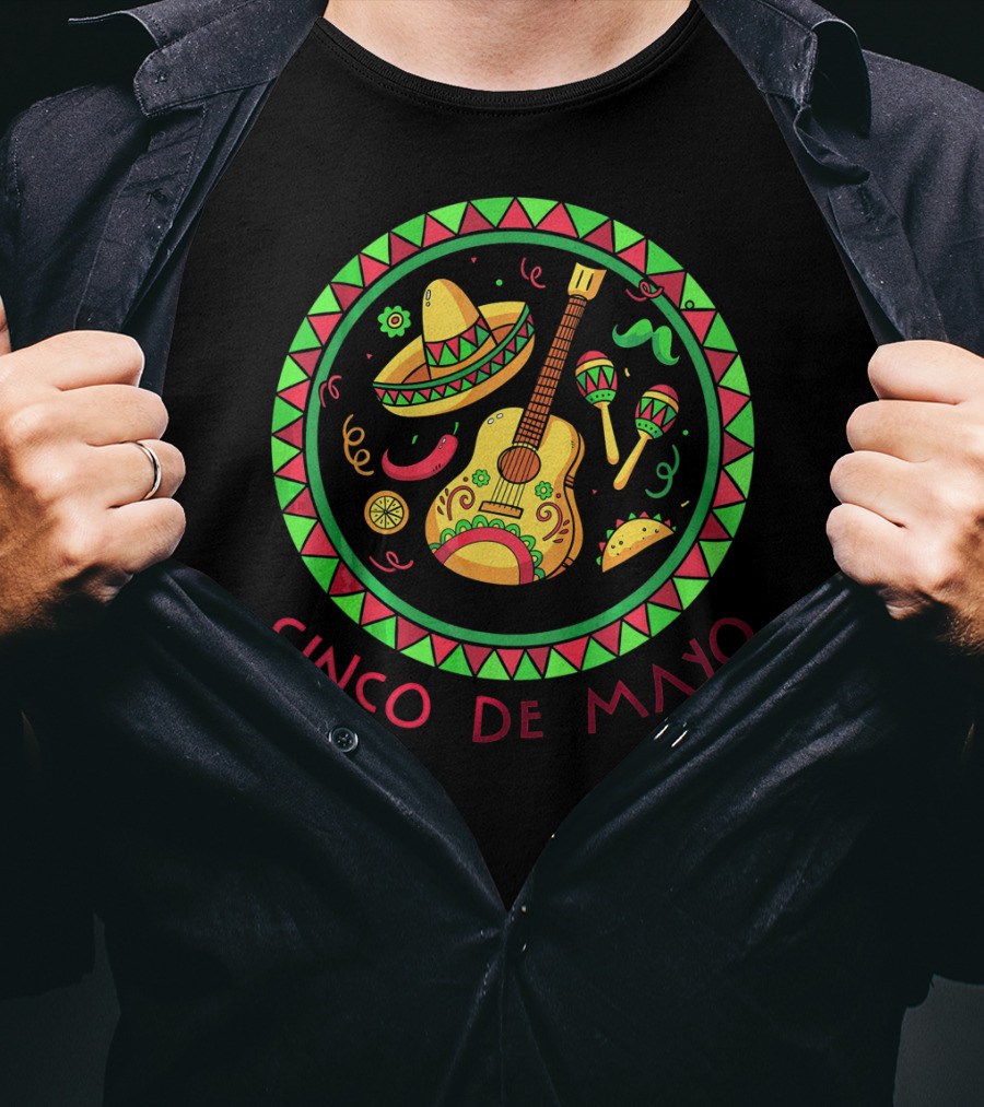 Cinco De Mayo Sombrero Guitar And Maracas Fiesta T-Shirt