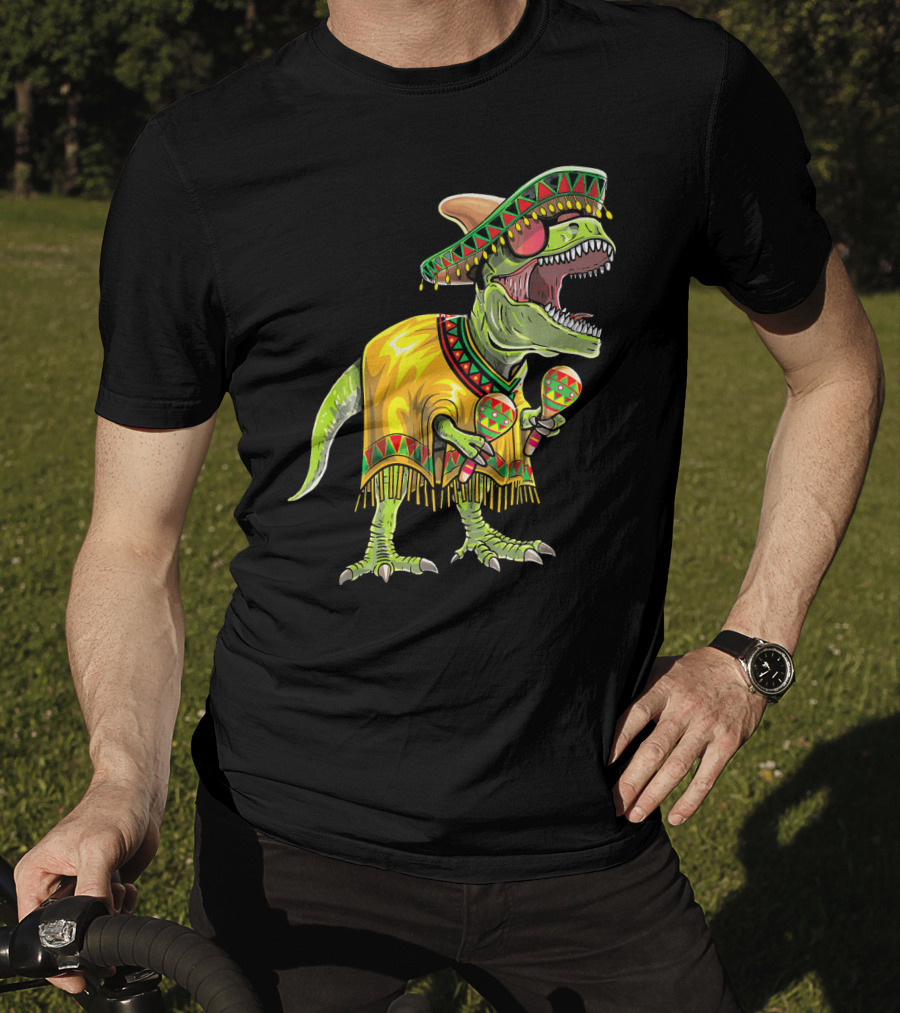 Cinco De Mayo Dinosaur Sombrero Maracas Poncho Fiesta T-Shirt