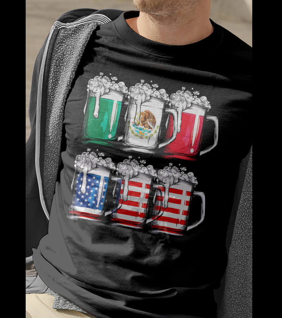 Cinco De Mayo Beer Mexican American Flag Mugs T-Shirt