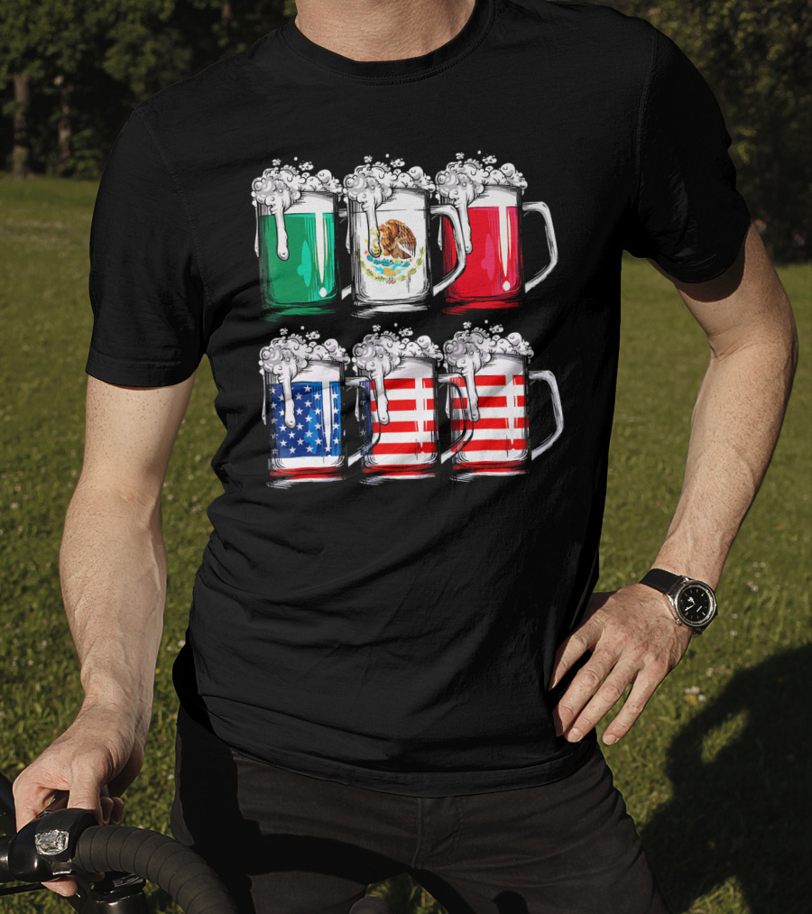 Cinco De Mayo Beer Mexican American Flag Mugs T-Shirt