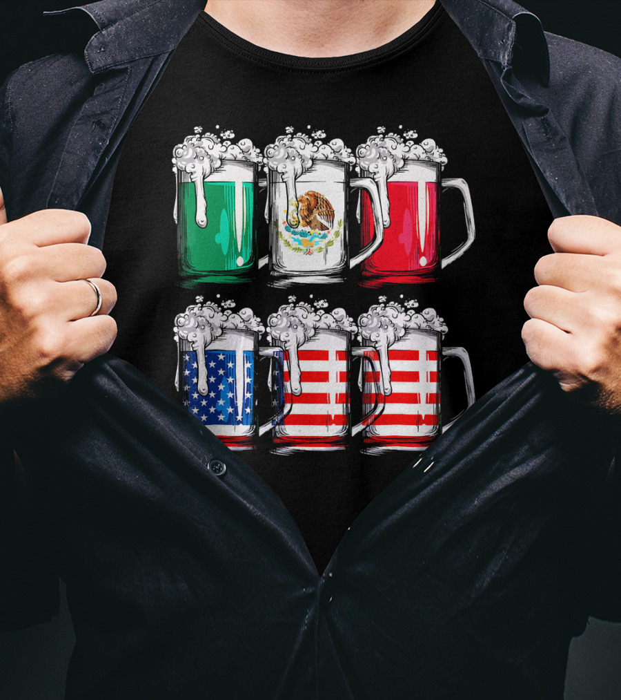 Cinco De Mayo Beer Mexican American Flag Mugs T-Shirt