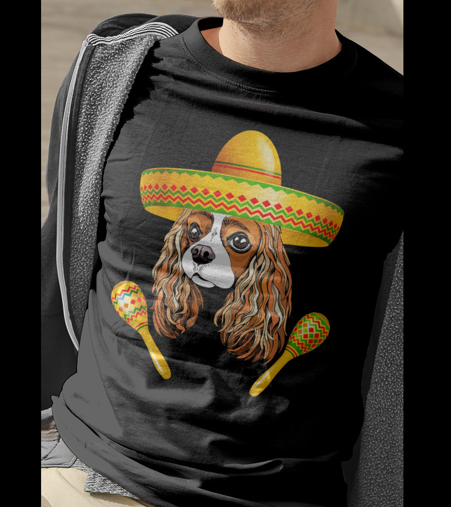 Cinco De Mayo Cavalier Dog Sombrero Maracas T-Shirt