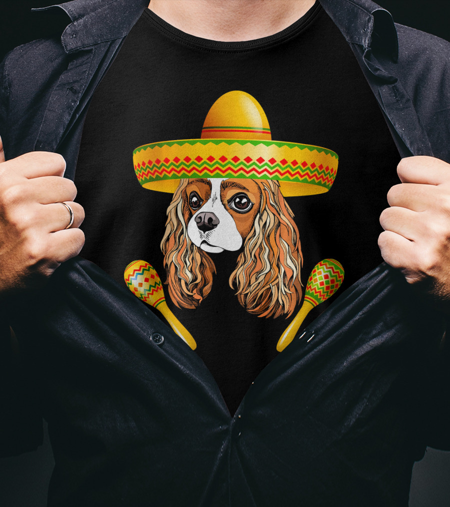 Cinco De Mayo Cavalier Dog Sombrero Maracas T-Shirt