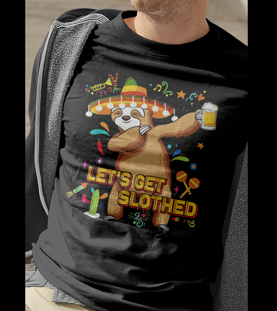 Vintage Let's Get Slothed Cinco De Mayo Sloth Sombrero Beer Party T-Shirt
