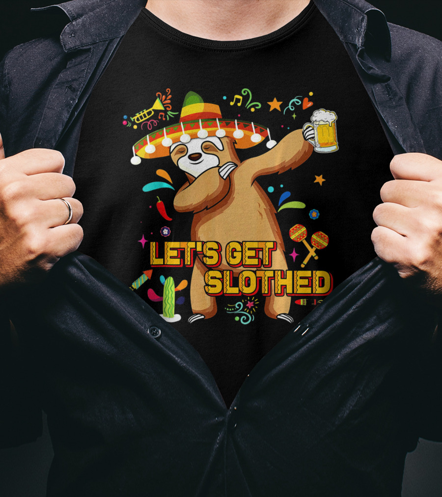 Vintage Let's Get Slothed Cinco De Mayo Sloth Sombrero Beer Party T-Shirt
