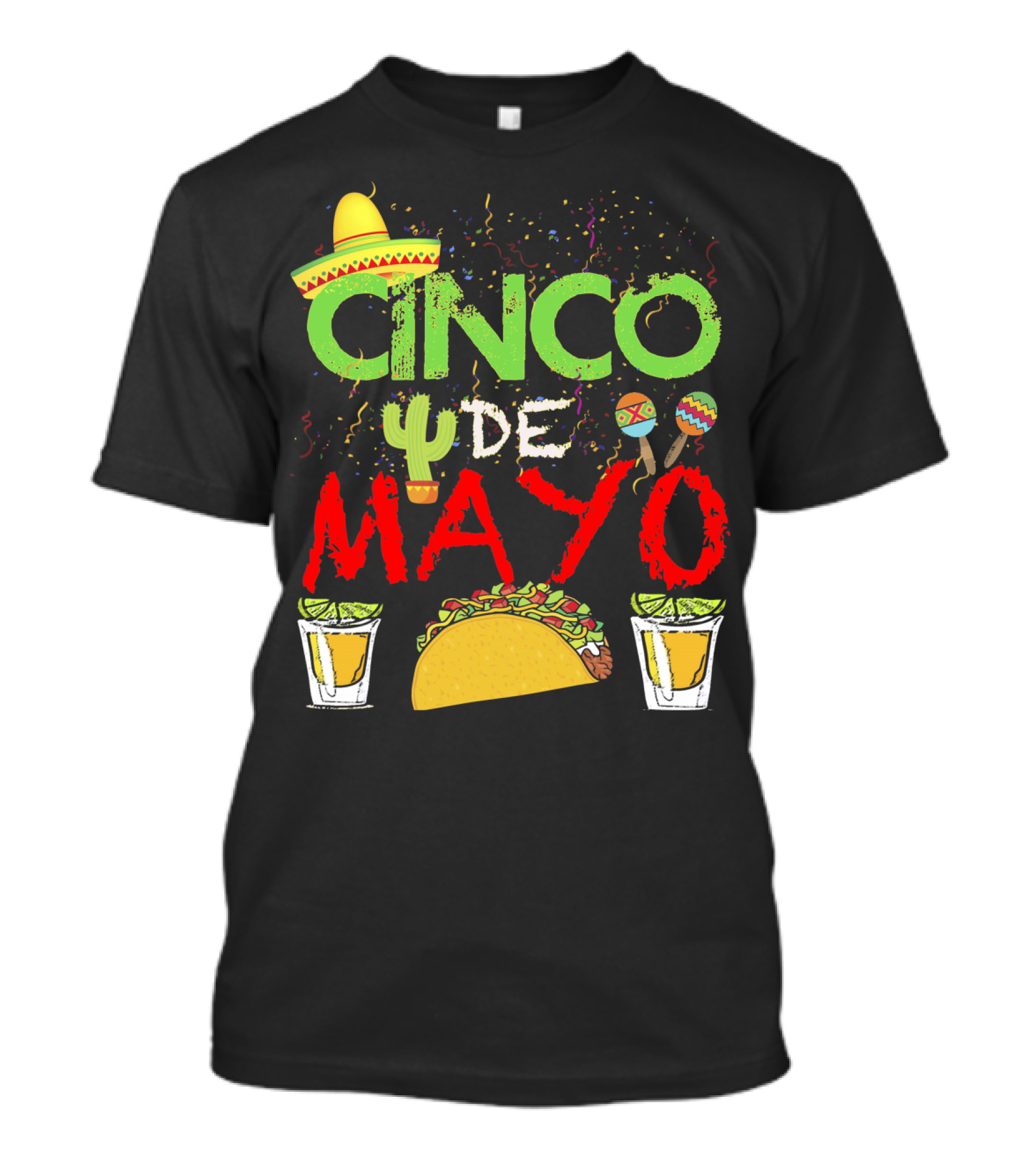Cinco De Mayo Sombrero Maracas Taco Cactus Drinks Fiesta T-Shirt