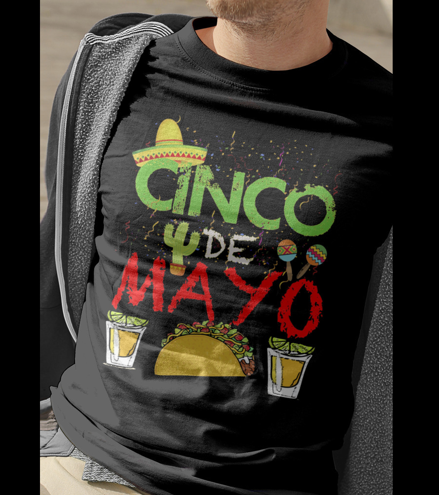Cinco De Mayo Sombrero Maracas Taco Cactus Drinks Fiesta T-Shirt