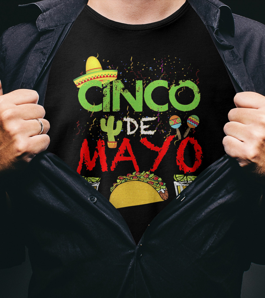 Cinco De Mayo Sombrero Maracas Taco Cactus Drinks Fiesta T-Shirt