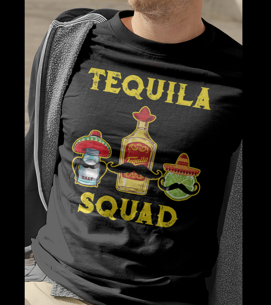 Tequila Squad Salt Lime Mustache Sombrero Cinco De Mayo T-Shirt