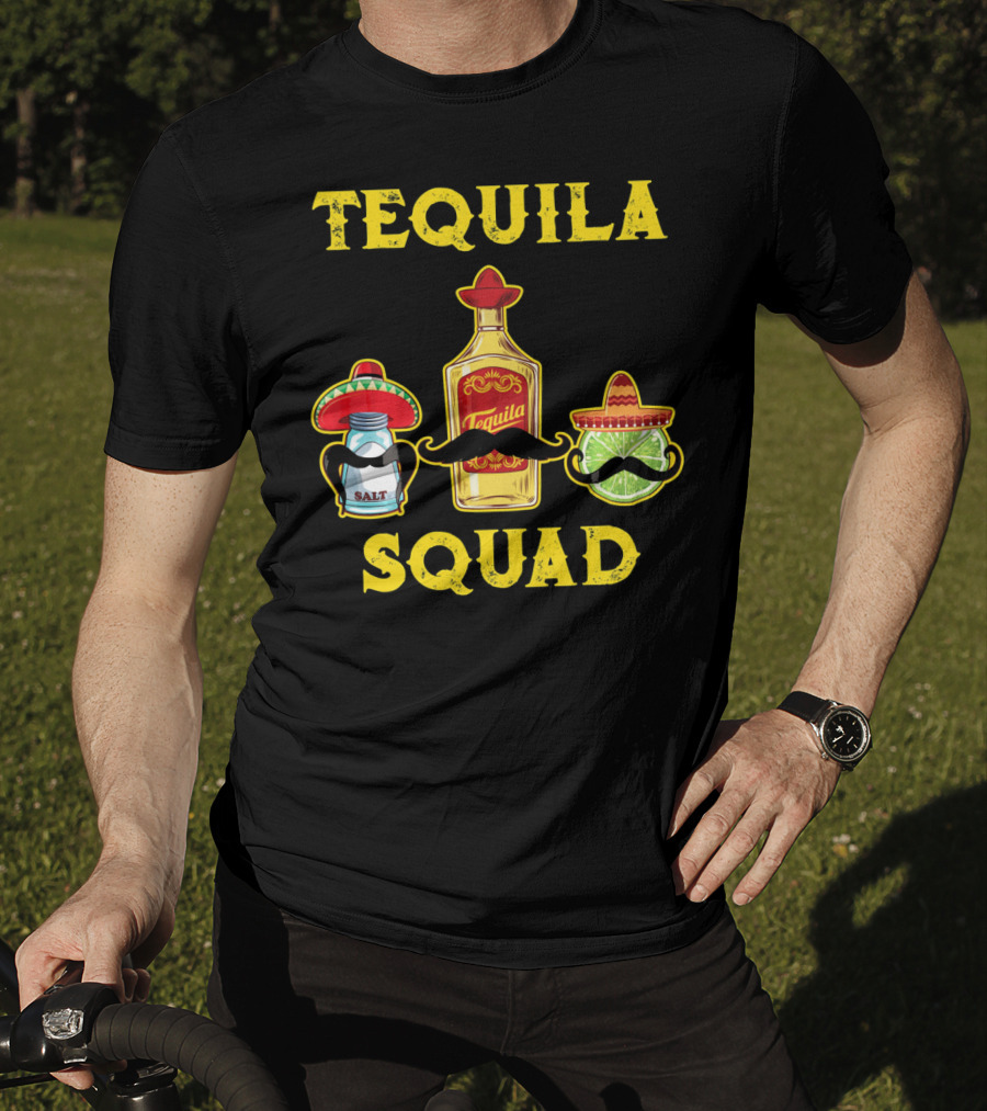 Tequila Squad Salt Lime Mustache Sombrero Cinco De Mayo T-Shirt