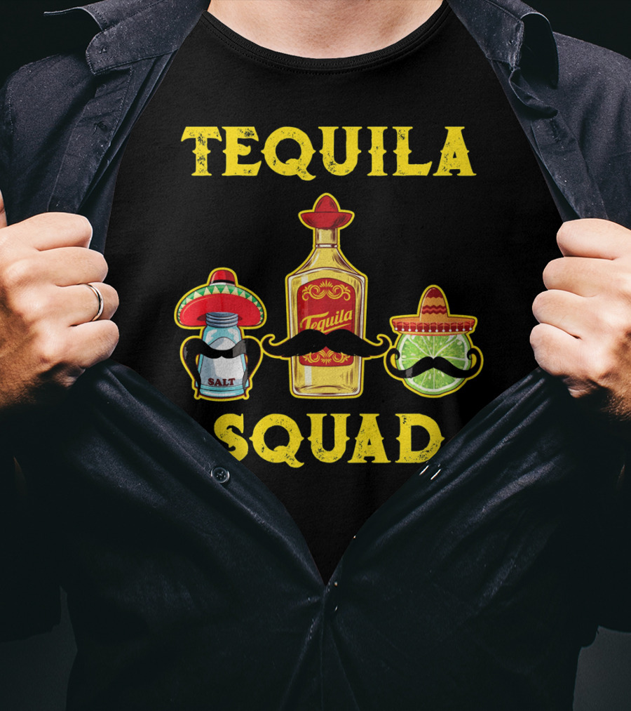 Tequila Squad Salt Lime Mustache Sombrero Cinco De Mayo T-Shirt
