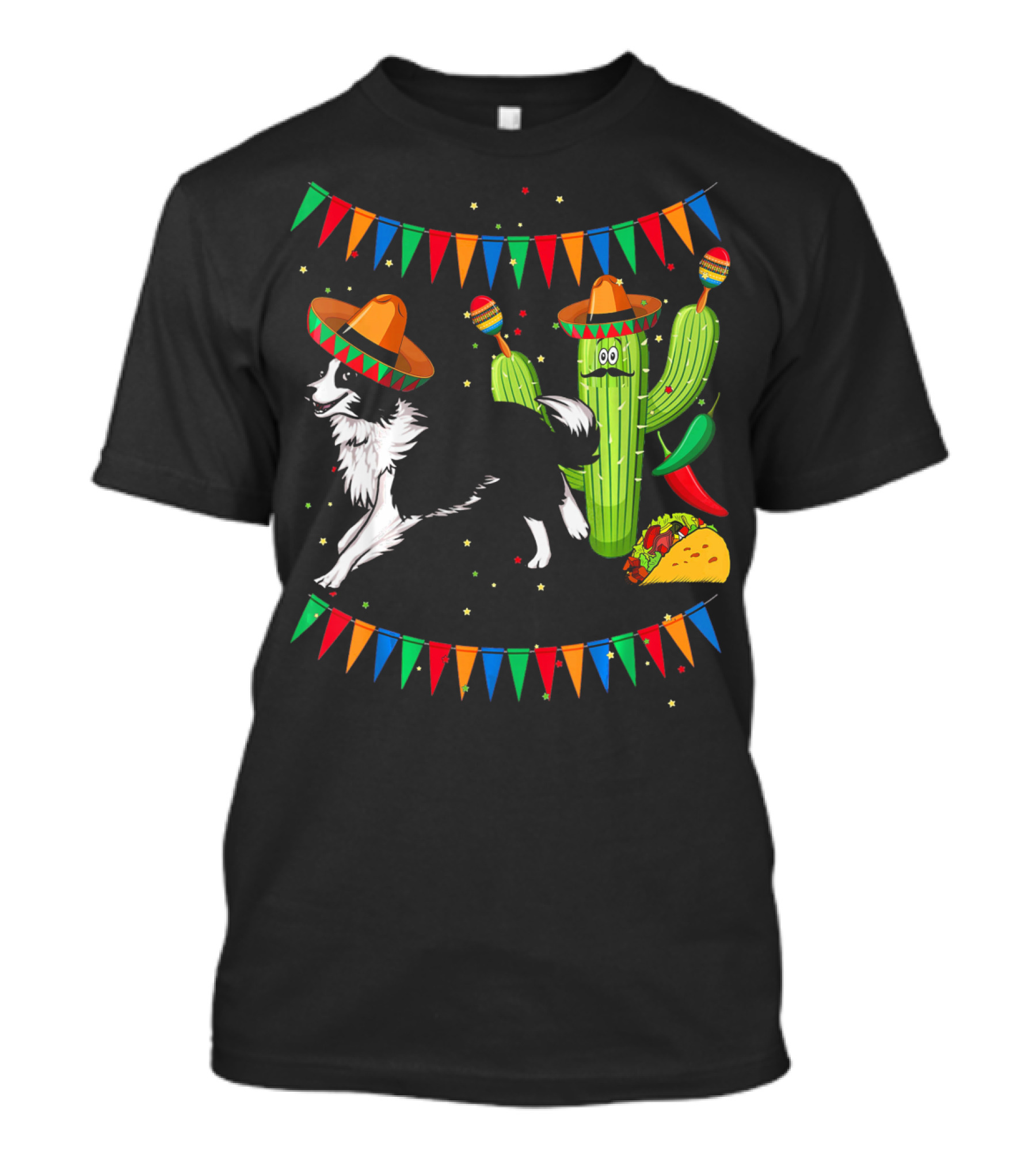 Sombrero Border Collie Dog Cactus Taco Mexico Cinco T-Shirt