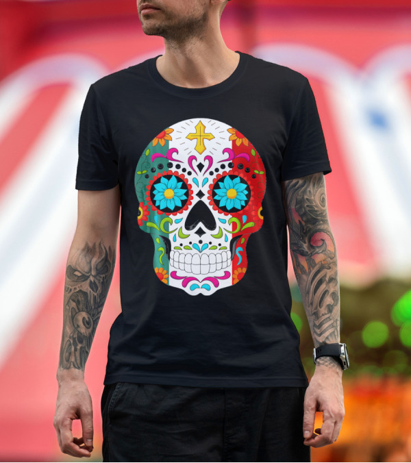 Premium T-Shirt: Day of the Dead Sugar Skull Cinco de Mayo Mexican Flag Colors T-Shirt Day of the Dead Sugar Skull Cinco de Mayo Mexican Flag Colors T-Shirt