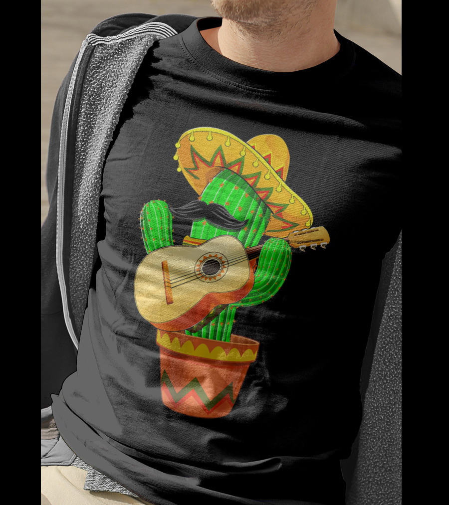 Cinco De Mayo Cactus With Sombrero And Guitar T-Shirt