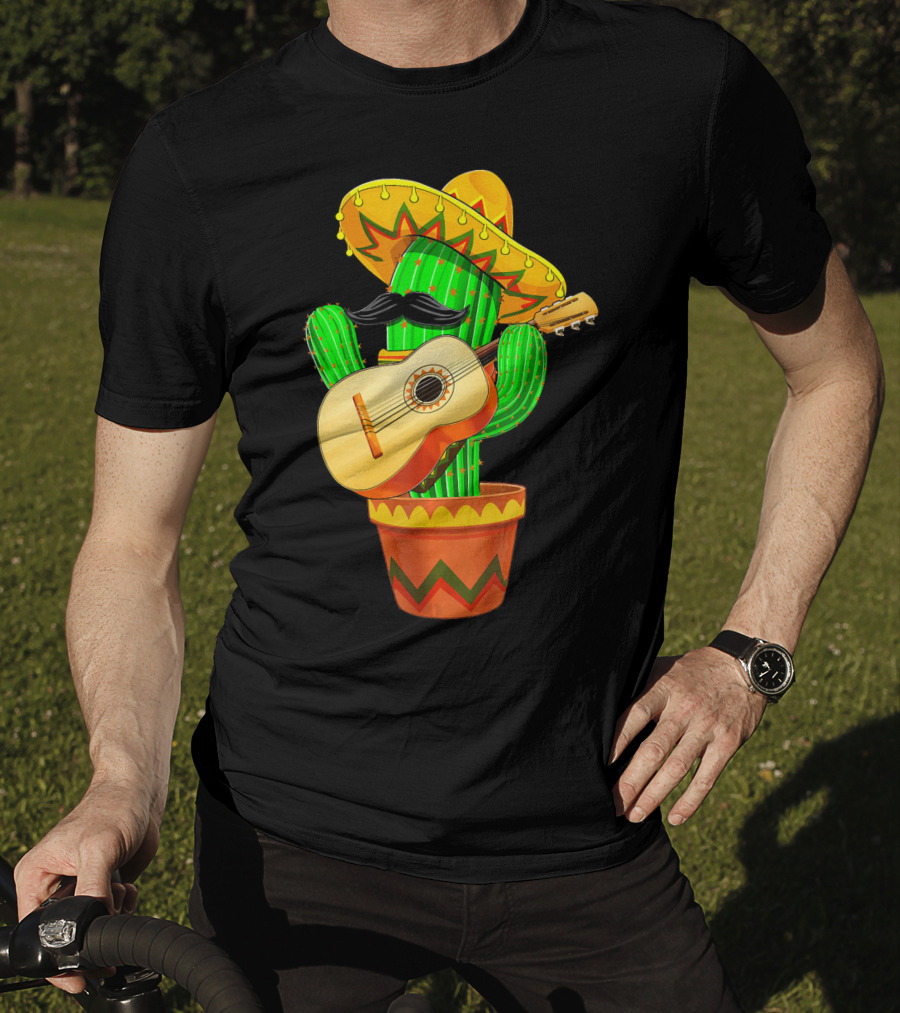 Cinco De Mayo Cactus With Sombrero And Guitar T-Shirt