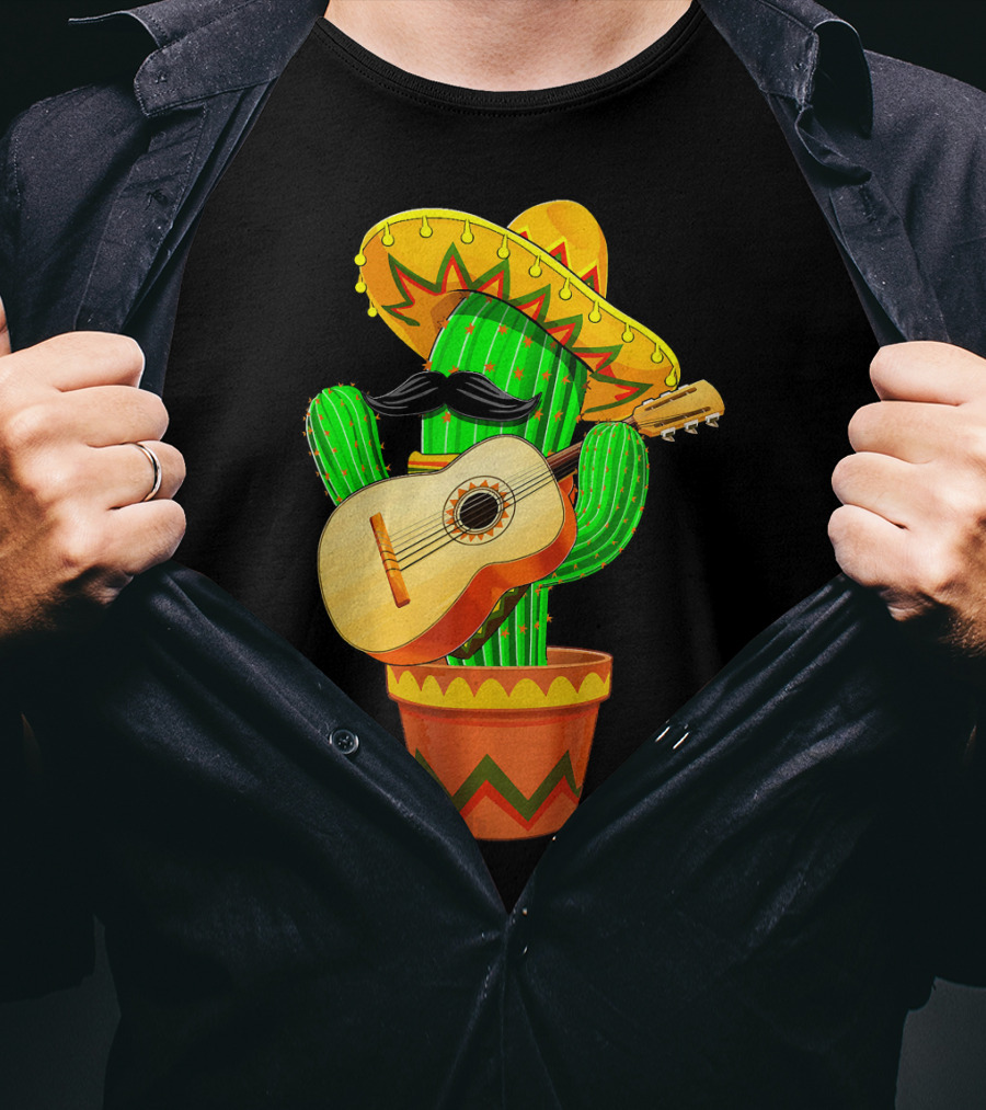 Cinco De Mayo Cactus With Sombrero And Guitar T-Shirt