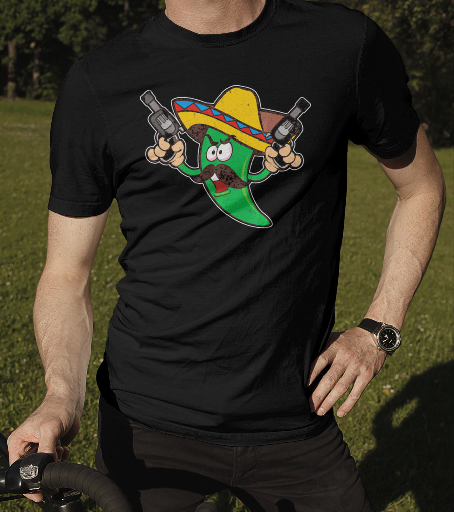 Jalapeno Business Funny Cinco De Mayo Sombrero Gunslinger Pepper T-Shirt