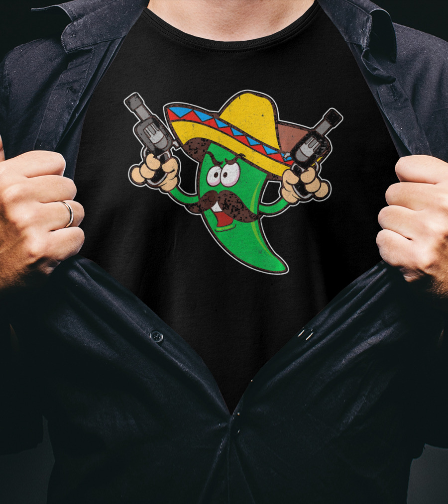 Jalapeno Business Funny Cinco De Mayo Sombrero Gunslinger Pepper T-Shirt