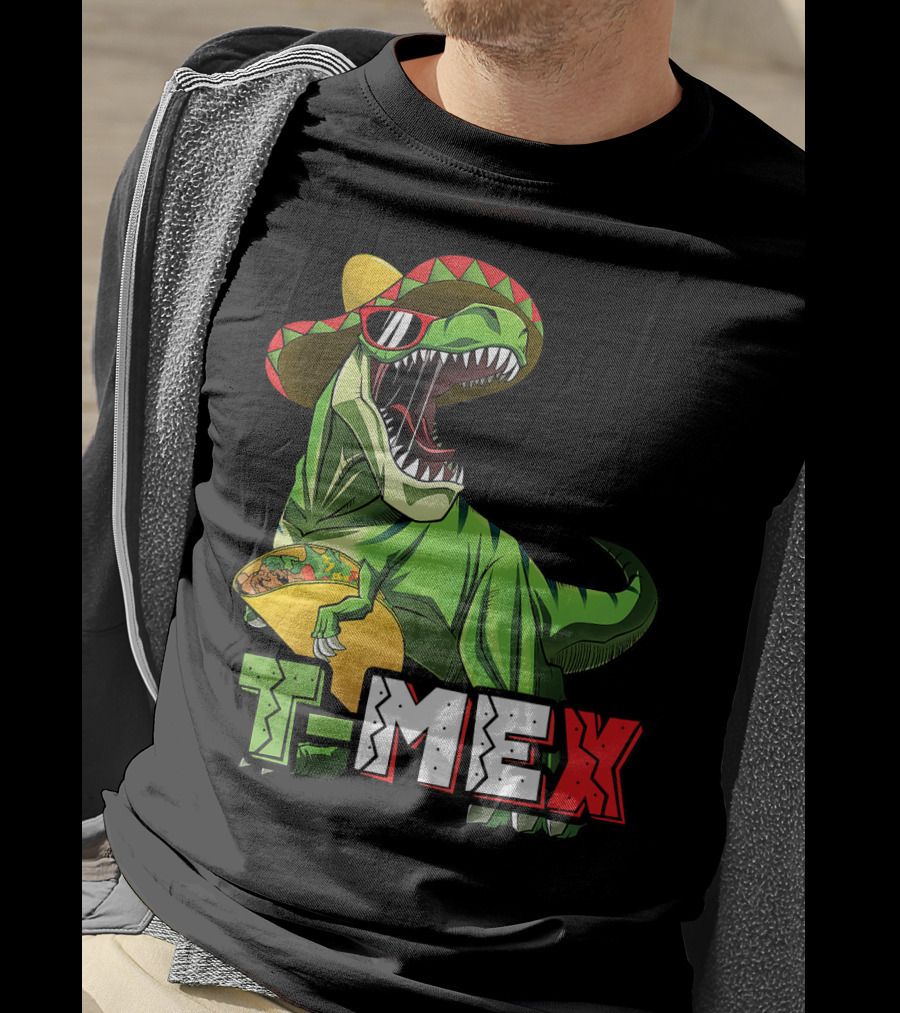 T-Mex Dinosaur Taco Holding Sombrero Sunglasses Kids Taco Tuesday Cinco T-Shirt