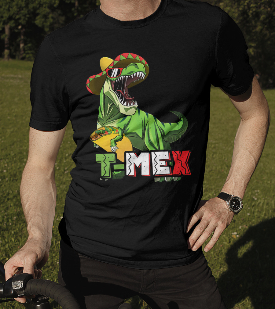 T-Mex Dinosaur Taco Holding Sombrero Sunglasses Kids Taco Tuesday Cinco T-Shirt
