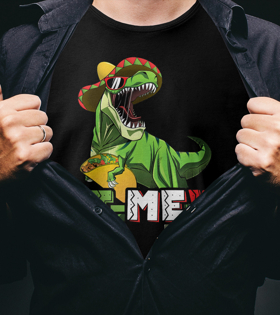 T-Mex Dinosaur Taco Holding Sombrero Sunglasses Kids Taco Tuesday Cinco T-Shirt