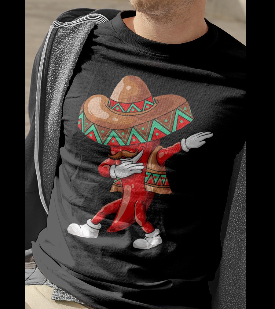 Funny Dabbing Cinco De Mayo Chili Pepper With Sombrero T-Shirt