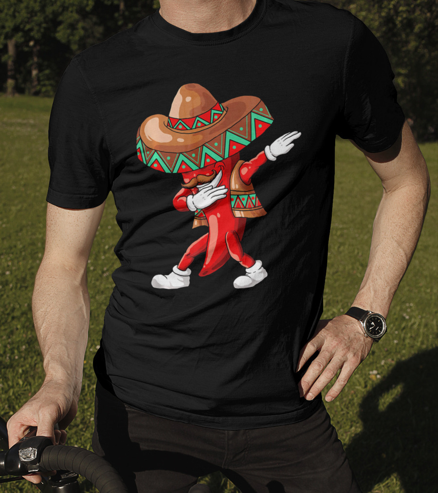Funny Dabbing Cinco De Mayo Chili Pepper With Sombrero T-Shirt