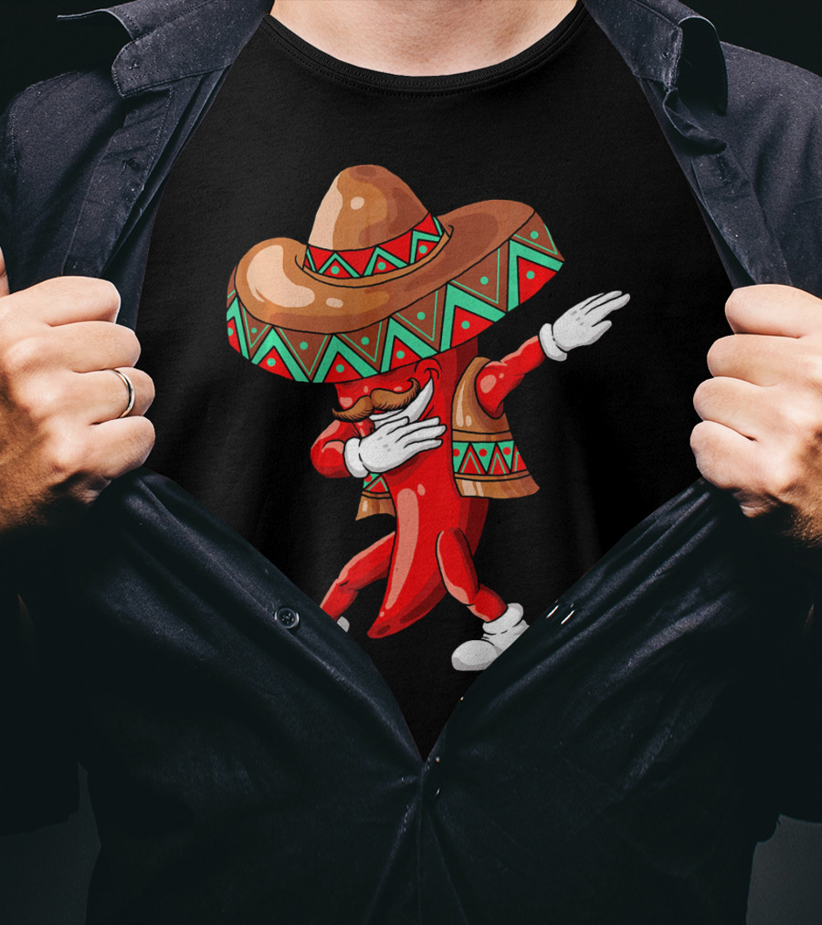 Funny Dabbing Cinco De Mayo Chili Pepper With Sombrero T-Shirt