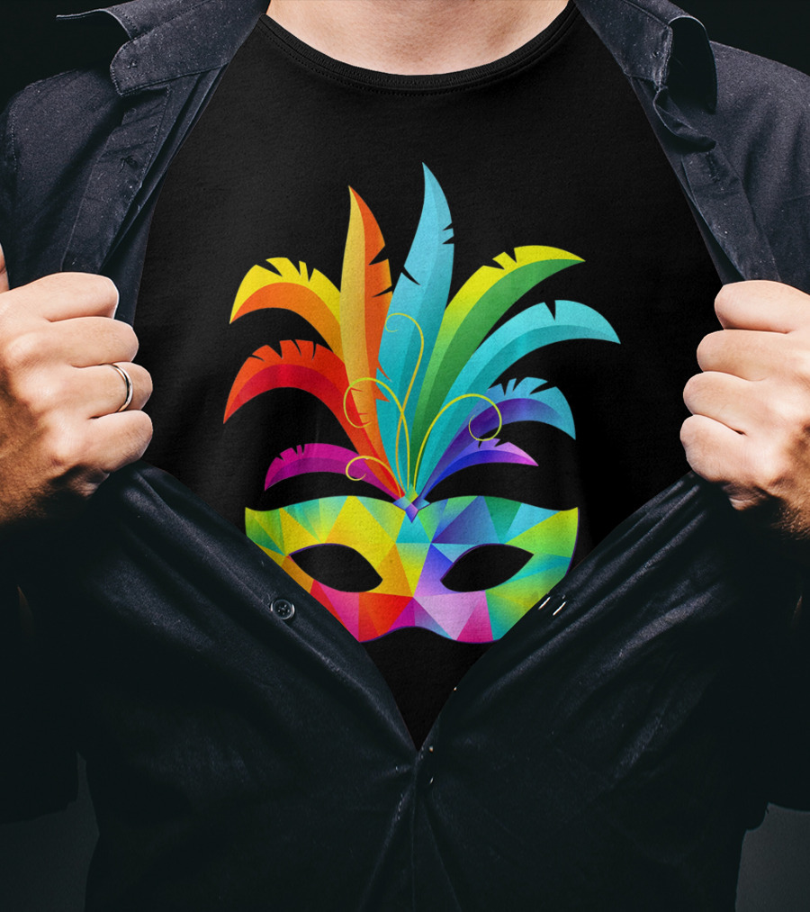 Colorful Carnival Mask Carnaval Rio De Janeiro Feathered Festival T-Shirt