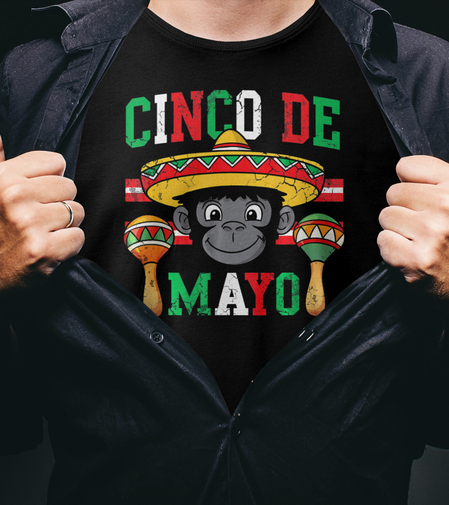 Cinco De Mayo Monkey Sombrero Maracas T-Shirt