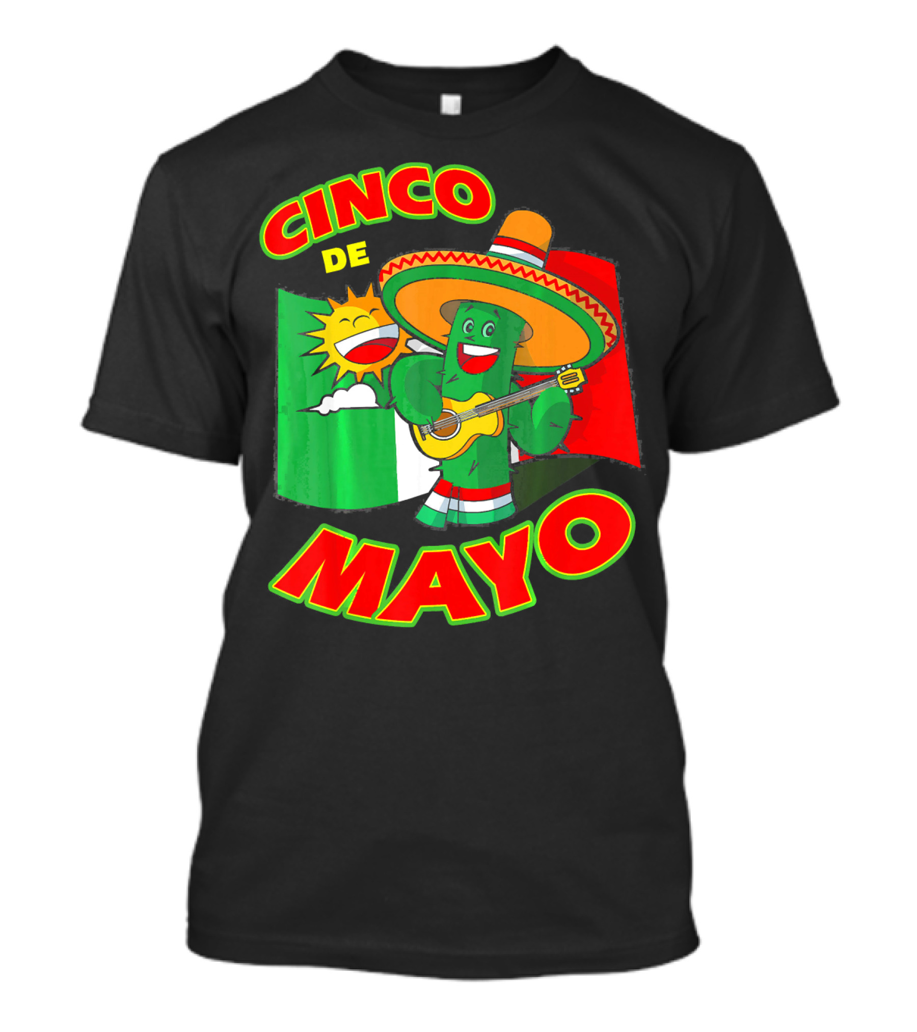 Cinco De Mayo Fiesta Cactus Sombrero Guitar Mexican Flag T-Shirt