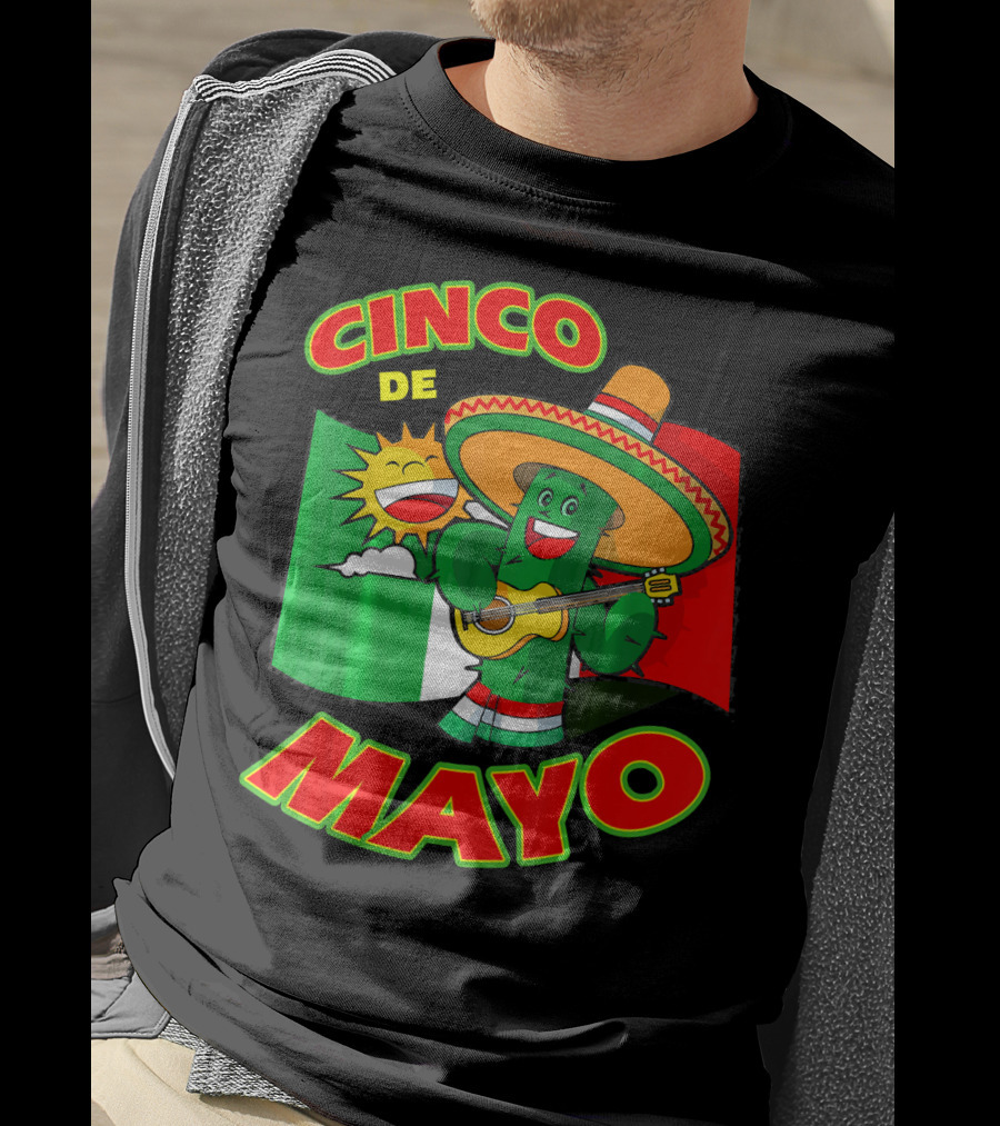 Cinco De Mayo Fiesta Cactus Sombrero Guitar Mexican Flag T-Shirt