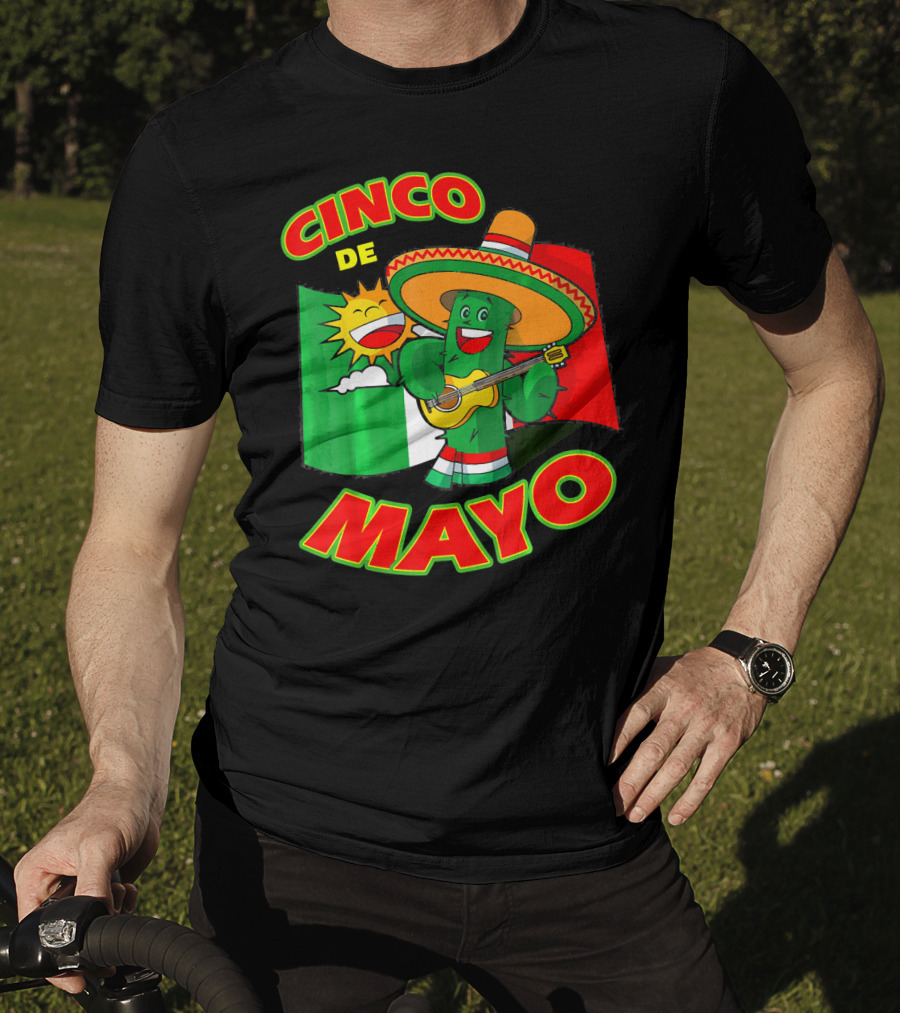 Cinco De Mayo Fiesta Cactus Sombrero Guitar Mexican Flag T-Shirt