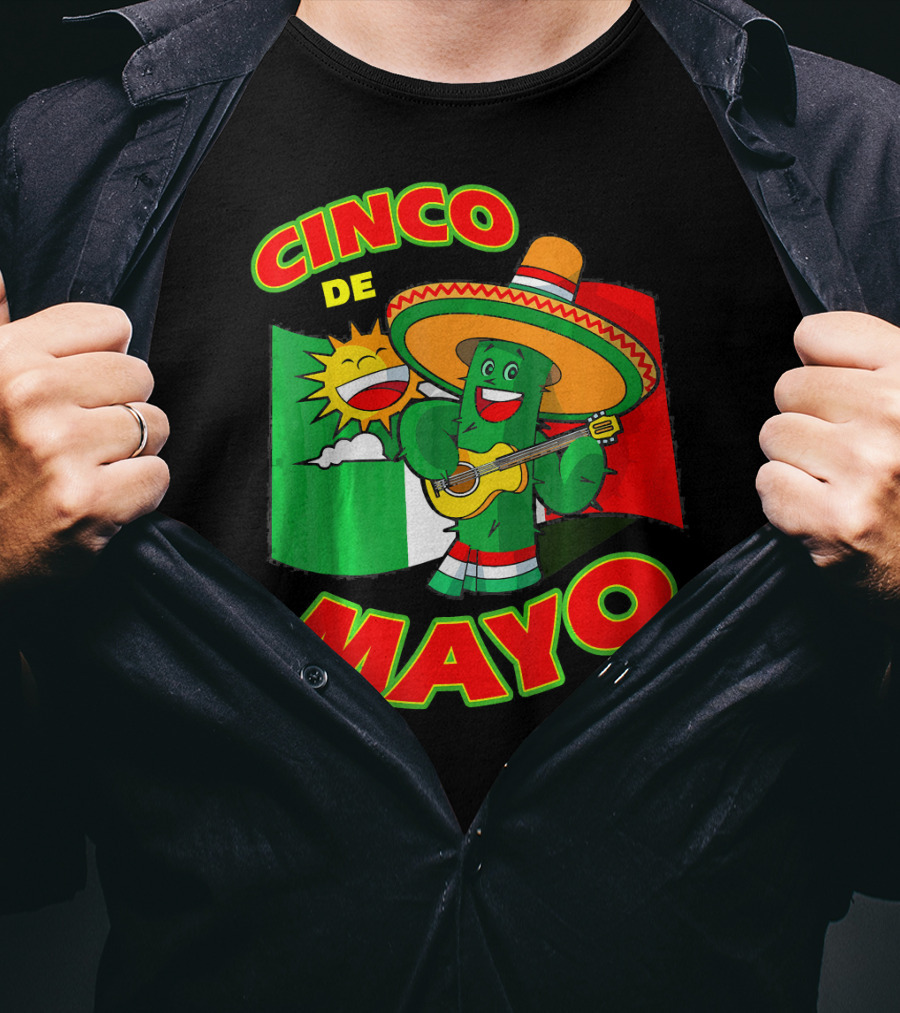 Cinco De Mayo Fiesta Cactus Sombrero Guitar Mexican Flag T-Shirt