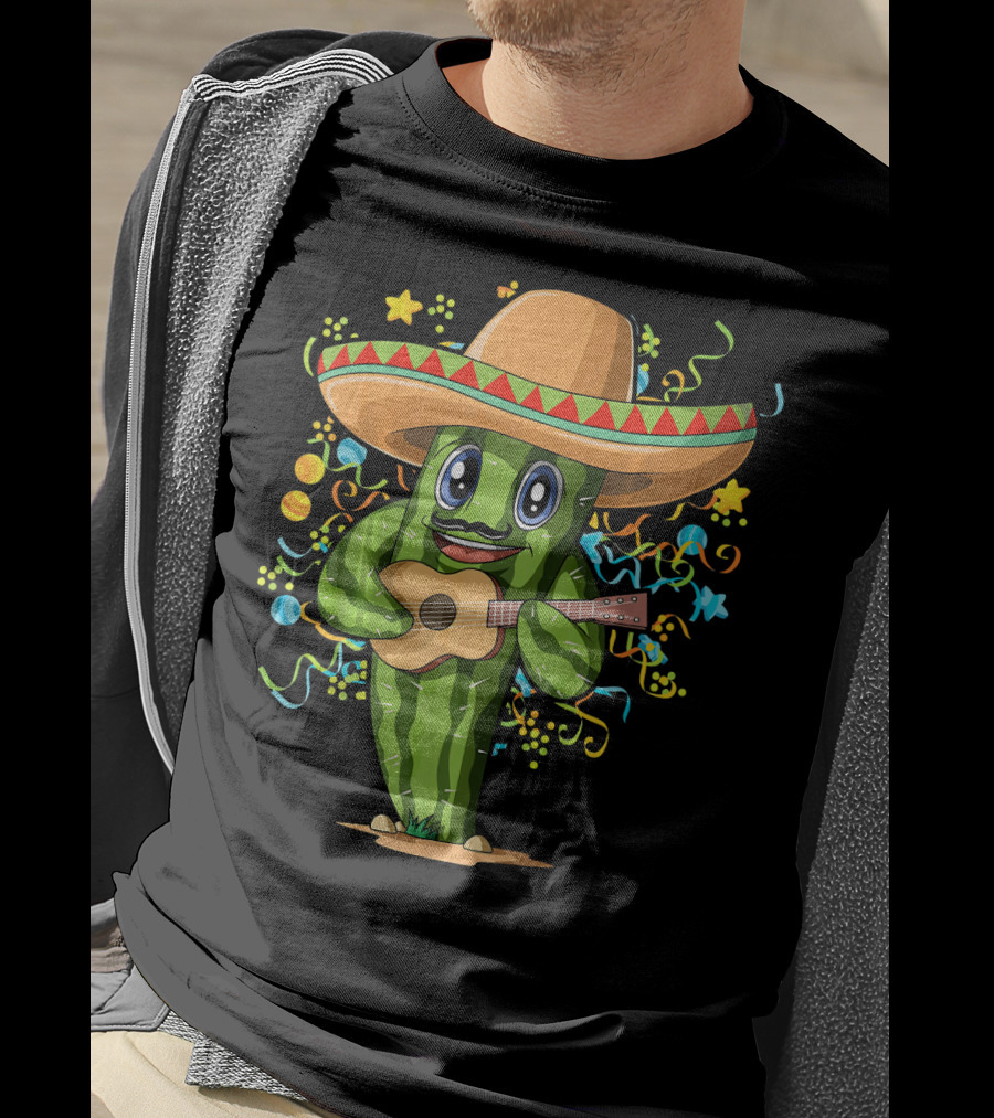 Mexican Cactus Sombrero Guitar Fiesta T-Shirt