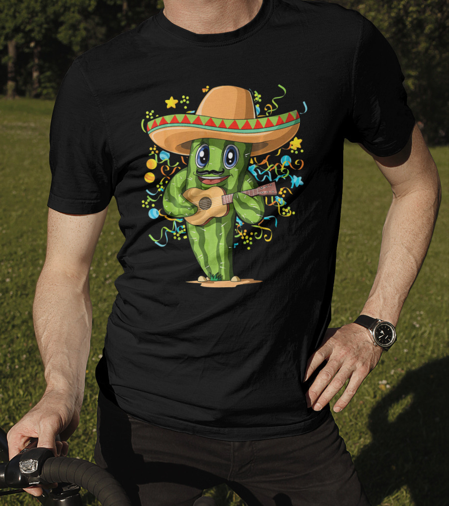 Mexican Cactus Sombrero Guitar Fiesta T-Shirt