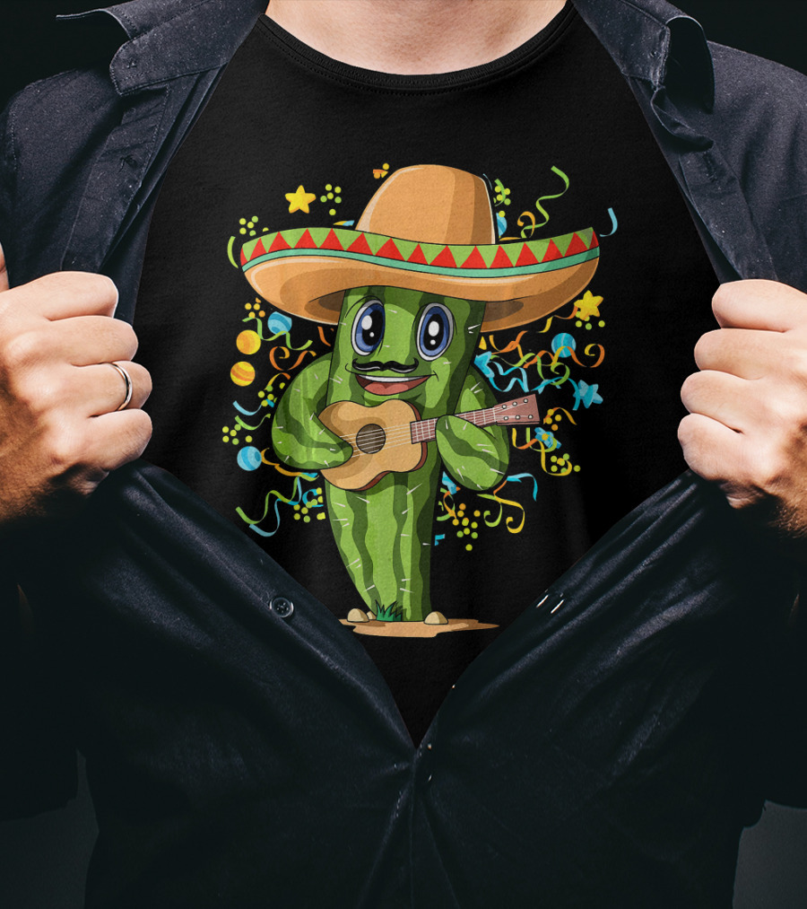 Mexican Cactus Sombrero Guitar Fiesta T-Shirt