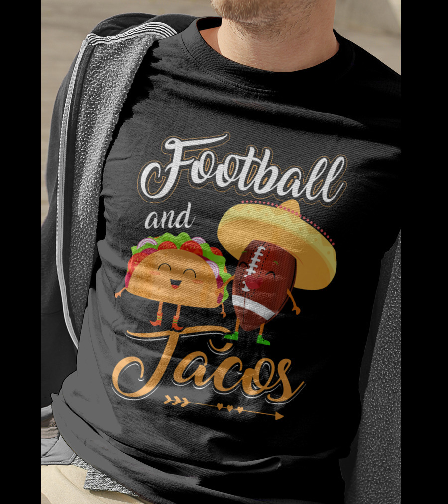 Football And Tacos Cute Cartoon Characters T-Shirt