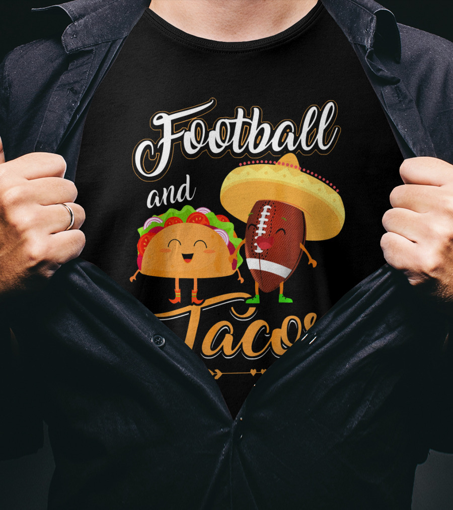 Football And Tacos Cute Cartoon Characters T-Shirt