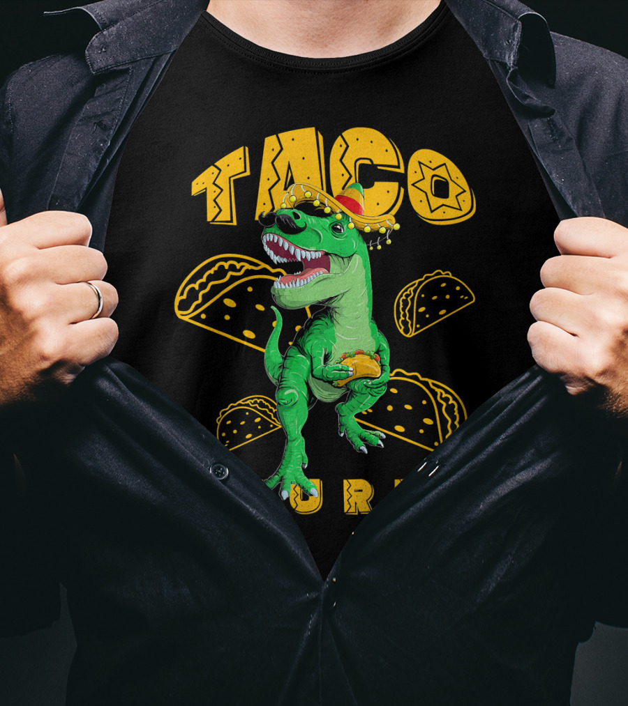 Cinco De Mayo Taco Saurus Dinosaur With Sombrero And Tacos T-Shirt