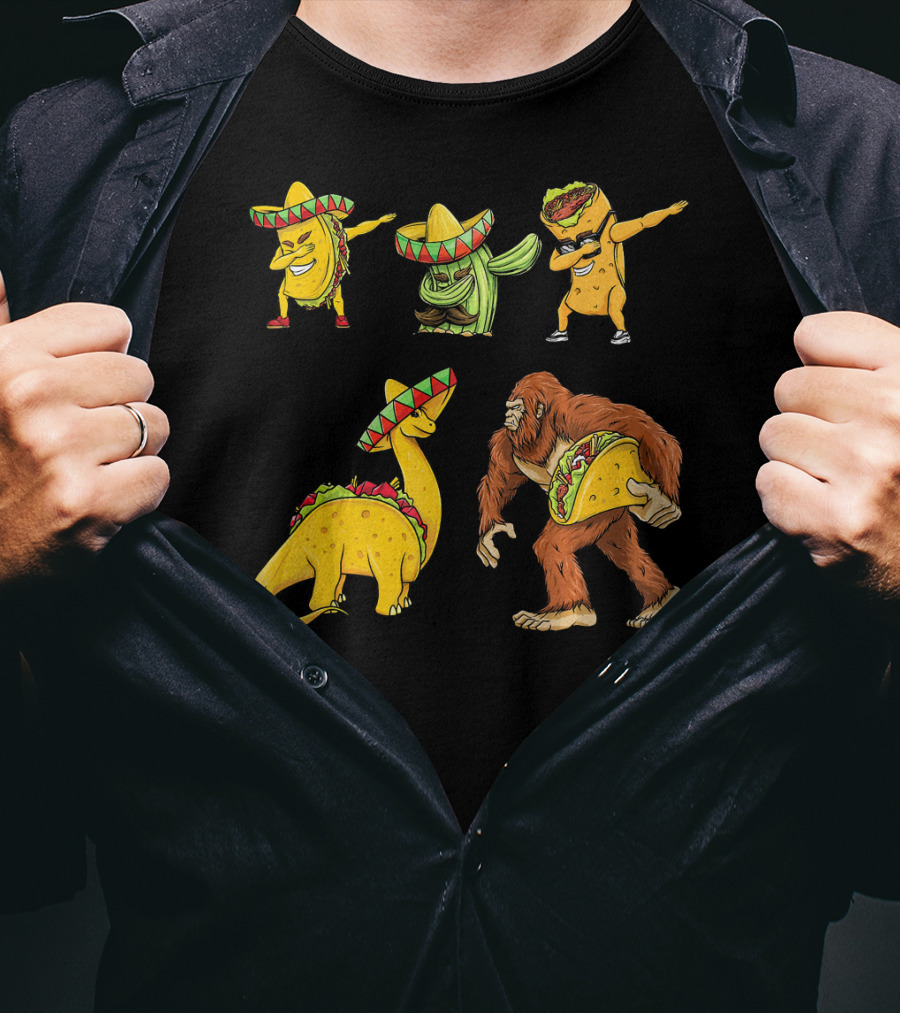 Cinco De Mayo Taco Cactus Burrito Dinosaur Sombrero Bigfoot T-Shirt