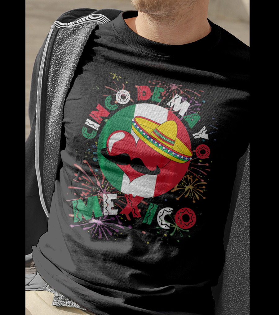 Cinco De Mayo Mexico Celebration Heart Sombrero Fireworks T-Shirt