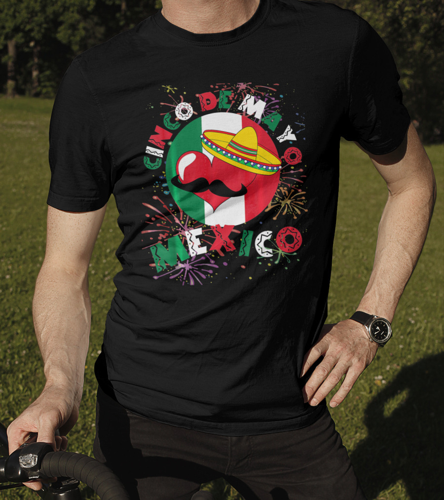 Cinco De Mayo Mexico Celebration Heart Sombrero Fireworks T-Shirt