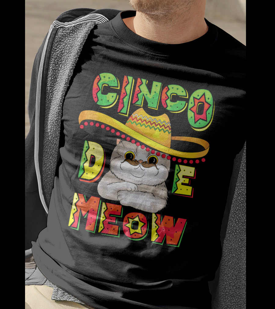 Cinco De Meow Funny Cat With Sombrero Celebrating Mayo T-Shirt