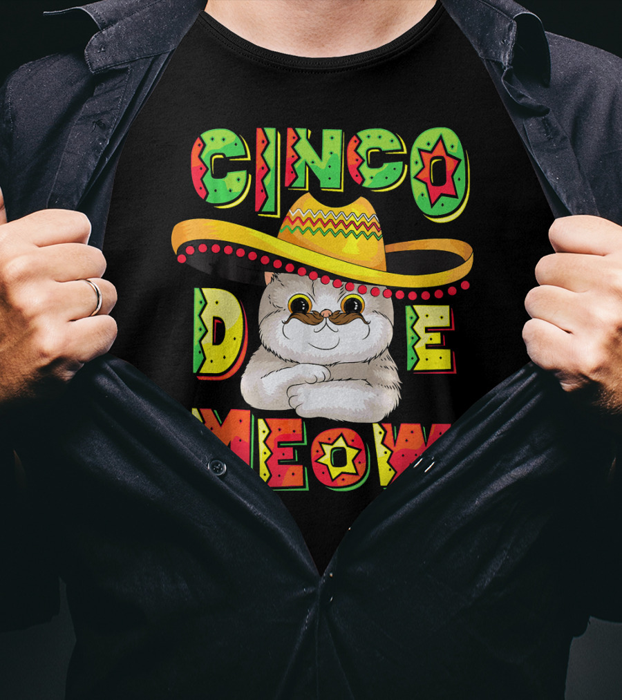 Cinco De Meow Funny Cat With Sombrero Celebrating Mayo T-Shirt