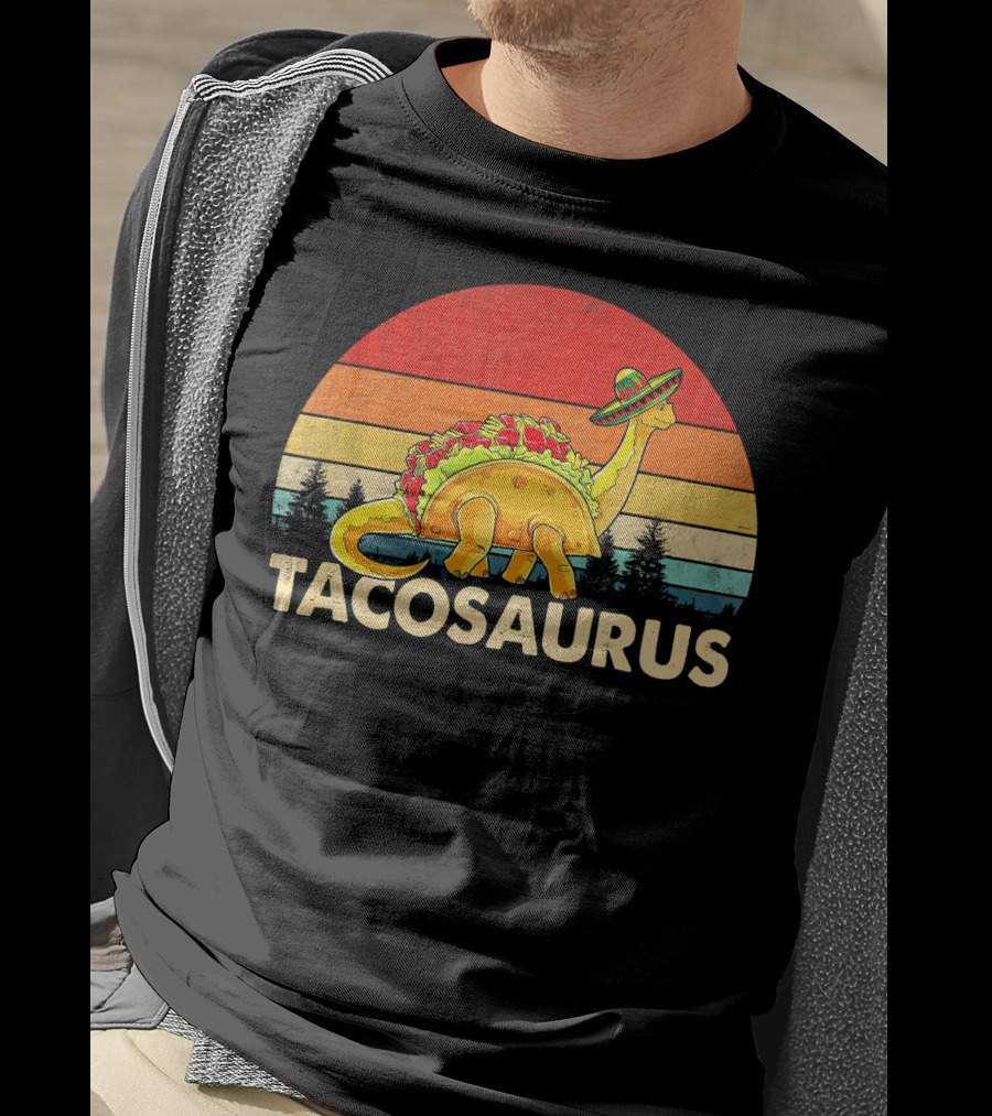 Tacosaurus Sombrero Dinosaur Cinco De Mayo Vintage Sunset T-Shirt