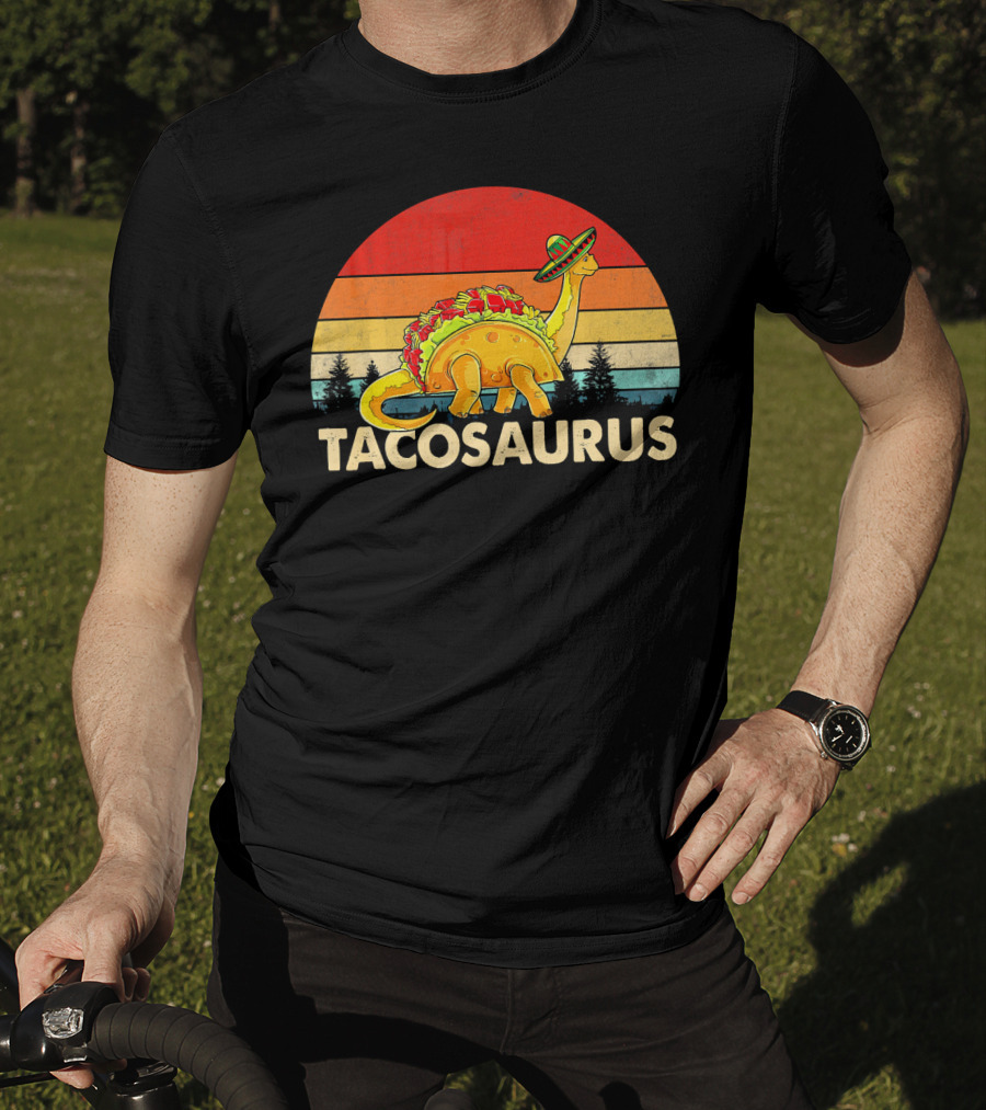 Tacosaurus Sombrero Dinosaur Cinco De Mayo Vintage Sunset T-Shirt