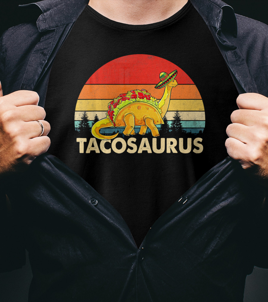 Tacosaurus Sombrero Dinosaur Cinco De Mayo Vintage Sunset T-Shirt