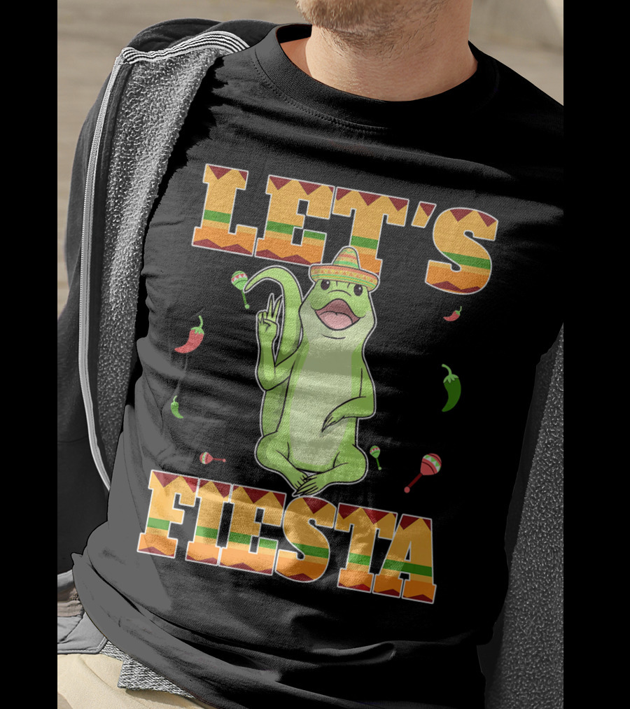 Let's Fiesta Lizard Sombrero Maracas Peppers Cinco De Mayo Mexican T-Shirt