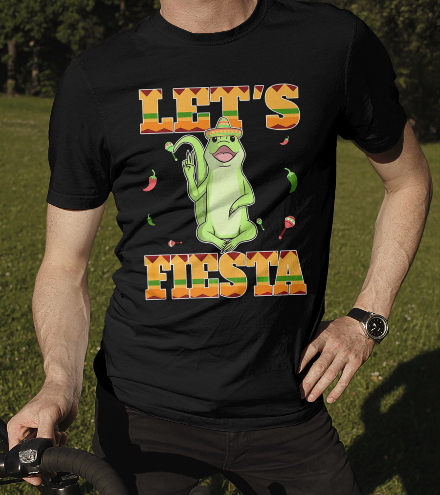 Let's Fiesta Lizard Sombrero Maracas Peppers Cinco De Mayo Mexican T-Shirt